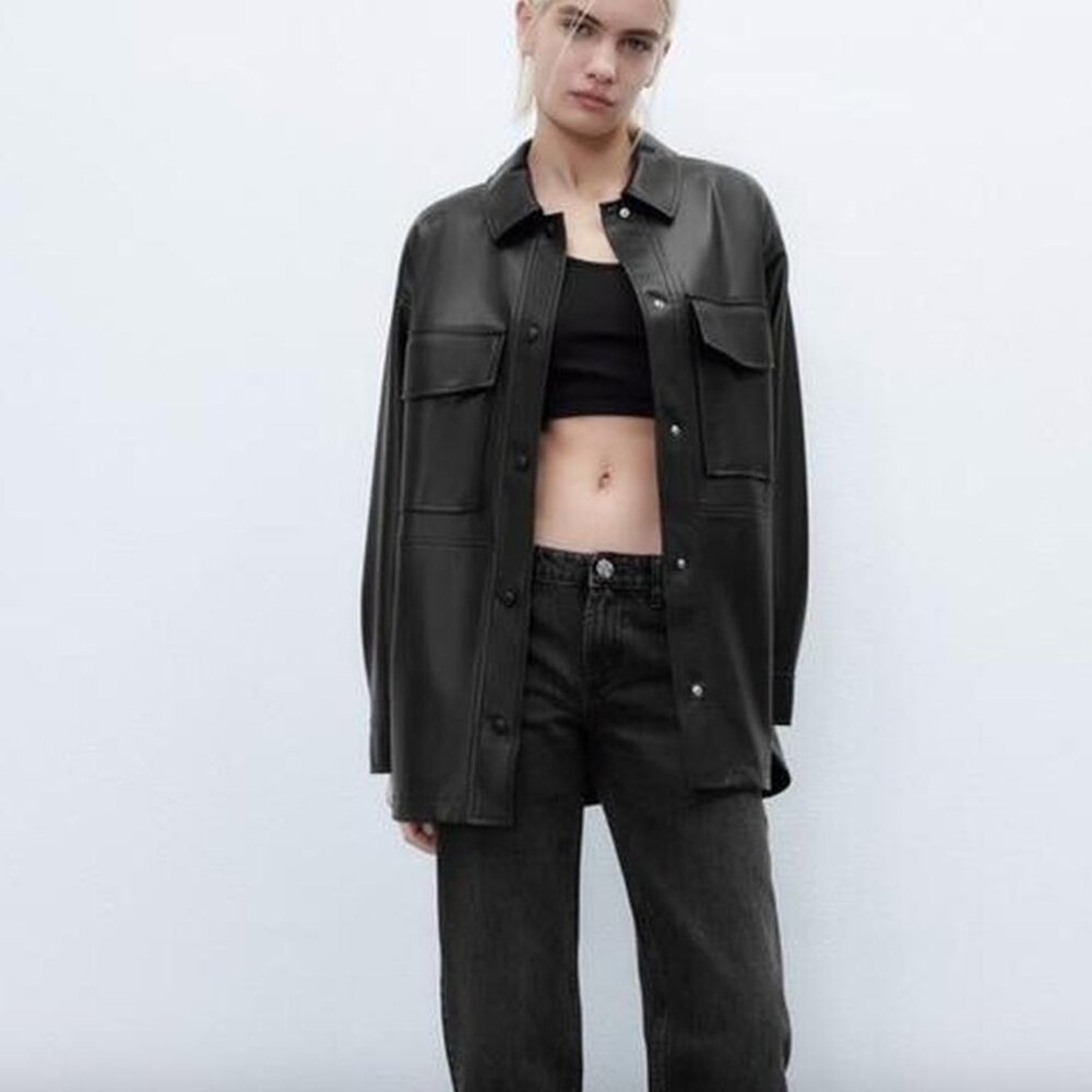 Zara Oversized Faux Leather Shacket | Size: Small